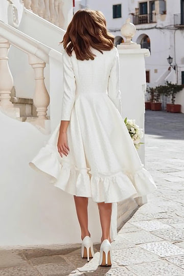 A-Line Ivory Long Sleeves Midi Bridal Shower Dress With Ruffles